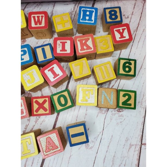 31 Vintage Math And Letter Wooden Painted Blocks Addition Subtraction Blocks - Picture 6 of 11